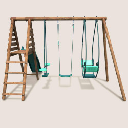 Portique en bois avec balançoire balancelle et toboggan - Nigel - Vue de dos