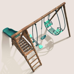 Portique en bois avec balançoire balancelle et toboggan - Nigel - Vue du dessus