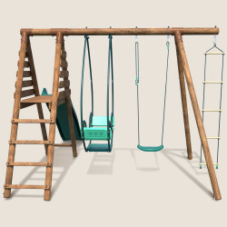 Station portique en bois 3 agrès avec échelle et toboggan - Lavande - Vue de dos