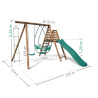 Station portique en bois 3 agrès avec échelle et toboggan - Lavande - Dimensions du produit
