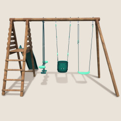 Station de jeux en bois avec portique 3 agrès et balançoire - Tulipe - Vue de dos