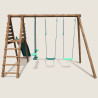 Portique balançoire en bois avec plateforme 3 agrès et toboggan - Violette - Vue de dos