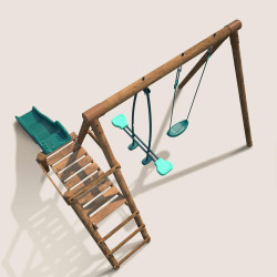 Petite station balançoire en bois 2 agrès et toboggan en plastique - Menthe - Vue de dessus