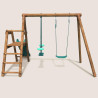 Petite station balançoire en bois 2 agrès et toboggan en plastique - Menthe - Vue de dos