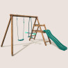 Petite station balançoire en bois 2 agrès et toboggan en plastique - Menthe - Vue 3/4 droite