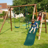 Petite station balançoire en bois 2 agrès et toboggan en plastique - Menthe - Usage familial en extérieur