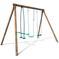 Portique balançoire en bois avec face-à-face et 2 balançoires – Polo - Vue 3/4 droite - Fond blanc