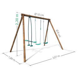 Portique balançoire en bois avec face-à-face et 2 balançoires – Polo - Dimensions du produit