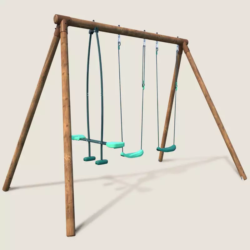 Portique balançoire en bois avec face-à-face et 2 balançoires – Polo - Vue 3/4 droite