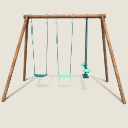 Portique balançoire en bois avec face-à-face et 2 balançoires – Polo - Vue de face