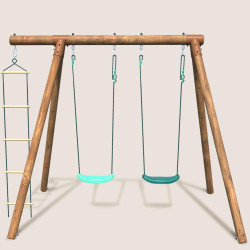 Portique balançoire en bois échelle et balançoire 3 agrès - Tonka - Vue de dos