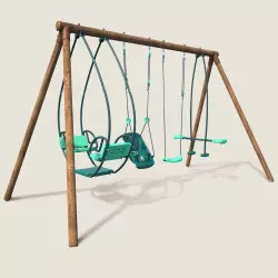 Portique balançoire en bois 4 agrès avec siège bébé et face à face SUZANNE