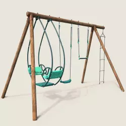 Portique balançoire en bois 4 agrès avec trapèze, échelle et face à face JULIETTE