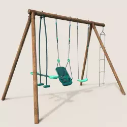 Portique balançoire en bois 4 agrès avec siège bébé, échelle et face à face SUZON