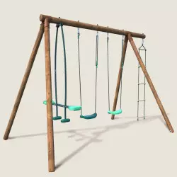 Portique balançoire en bois 4 agrès avec face à face et échelle GABIN