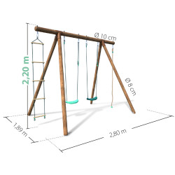 Portique en bois avec corde et échelle 4 agrès - Ernest - Dimensions du produit