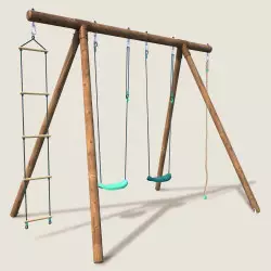 Portique balançoire en bois 4 agrès avec corde et échelle ERNEST