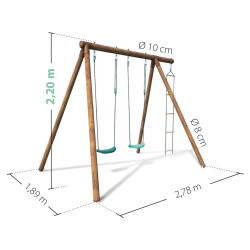 Portique en bois avec échelle et balançoire 3 agrès - Arthur - Dimensions du produit