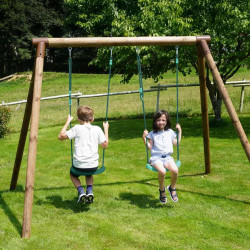 Portique balançoire en bois traité 2 agrès - Alizee - Usage familial en extérieur