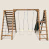 Portique en bois traité pour enfant avec balançoire, mur d'escalade et toboggan - Isis - Vue de dos