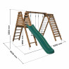 Portique en bois traité pour enfant avec balançoire, mur d'escalade et toboggan - Isis - Dimensions du produit