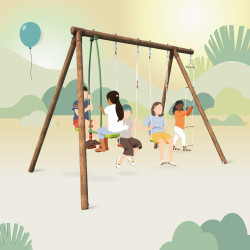 Grand portique en bois pour enfant 4 agrès - Gabin - Pour 5 enfants de 3 à 12 ans