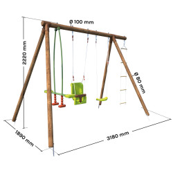 Portique en bois pour enfant 4 agrès - Suzon - Dimensions