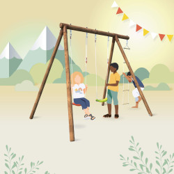 Portique en bois avec échelle et balançoire 3 agrès - Arthur - Pour 3 enfants de 3 à 12 ans