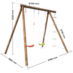 Portique en bois avec échelle et balançoire 3 agrès - Arthur - Dimensions