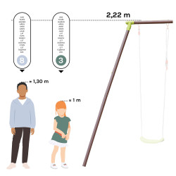 Portique en acier 4 agrès marron et vert - Malo - Comparatif Taille des utilisateurs / hauteur du produit