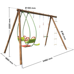 Portique en bois traité 3 agrès et échelle - Juliette - Dimensions