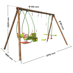 Portique en bois 4 agrès - de 6 mois à 12 ans-6 enfants-Suzanne - Dimensions