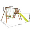 Portique en bois avec balançoire balancelle et toboggan - Nigel - Dimensions