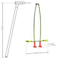 Balançoire vis-à-vis en métal pour portique 2,22m - Soulet - Dimensions