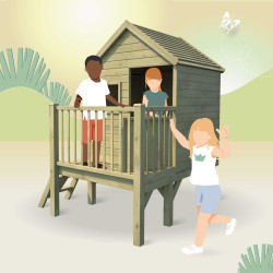 Cabane en bois traité sur pilotis pour enfant - Winny - Pour 3 enfants de 3 à 12 ans