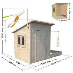 Cabane en bois avec bac à sable pour enfants - Palm Springs - Dimensions