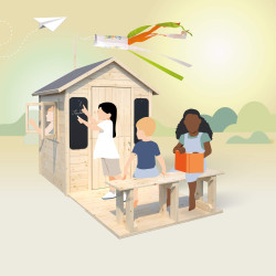 Cabane en bois avec terrasse et banc pour enfants - Grace - Pour 4 enfants de 3 à 12 ans