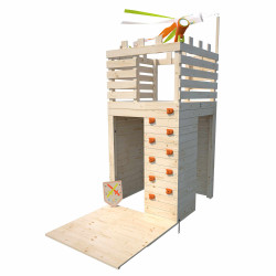 Cabane en bois pour enfants et ado avec mur escalade - Knight - Vue 3/4 gauche