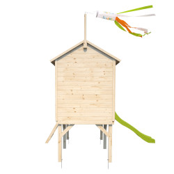 Cabane en bois sur pilotis avec toboggan pour enfants – Joséphine - Vue de dos