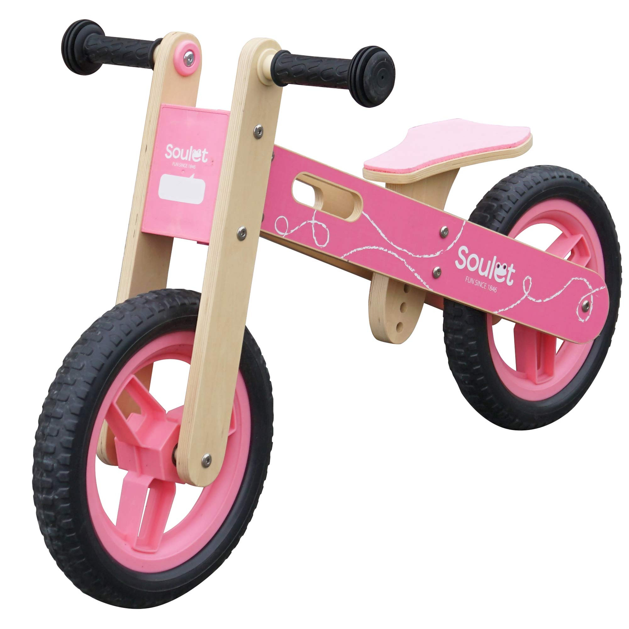 Bicicleta sin pedales de madera rosa para niños
