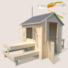 Cabaña de madera con mesa y mini cocina para niños - Blanco