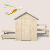 Cabaña de madera con mesa y mini cocina para niños - Blanco