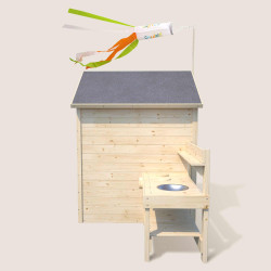 Cabaña de madera con mesa y mini cocina para niños - Blanco