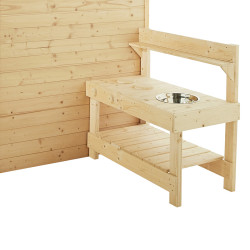 Cabaña de madera con mesa y mini cocina para niños - Blanco