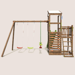 Zona de juegos infantiles con 2 torres, columpios y rocódromo - FUNNY Swing & Climbing 150