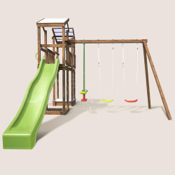Zona de juegos infantiles con 2 torres, puente y columpios - FUNNY Swing & Bridge 150