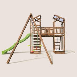 Zona de juegos infantiles con 2 torres, puente y columpios - FUNNY Swing & Bridge 150