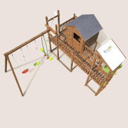 Casita de juegos infantil con columpios y muro de escalada - COTTAGE FUNNY