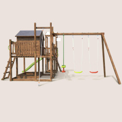 Casita de juegos para niños con muro de escalada y cuerda - COTTAGE CRAZY
