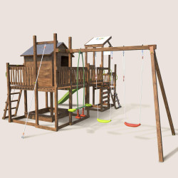 Casita de juegos para niños con muro de escalada y cuerda - COTTAGE CRAZY